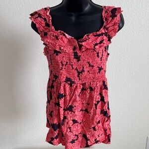 NWT Isabel Maternity by Ingrid & Isabel Floral Smocked Ruffle Top S